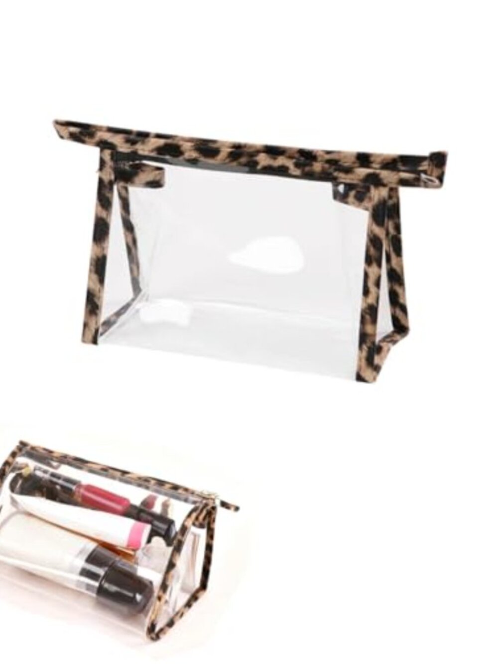 Leopard Print Clear PVC Travel Toiletry Makeup Bag with Zipper